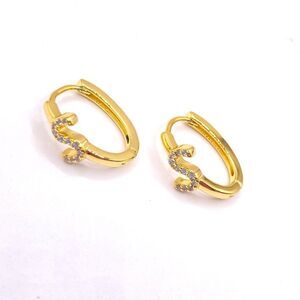 Gold Initial S oval hoop earrings